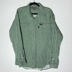 Cinch WRX Flame Resistant Green White Plaid Long Sleeve Button Up Shirt L